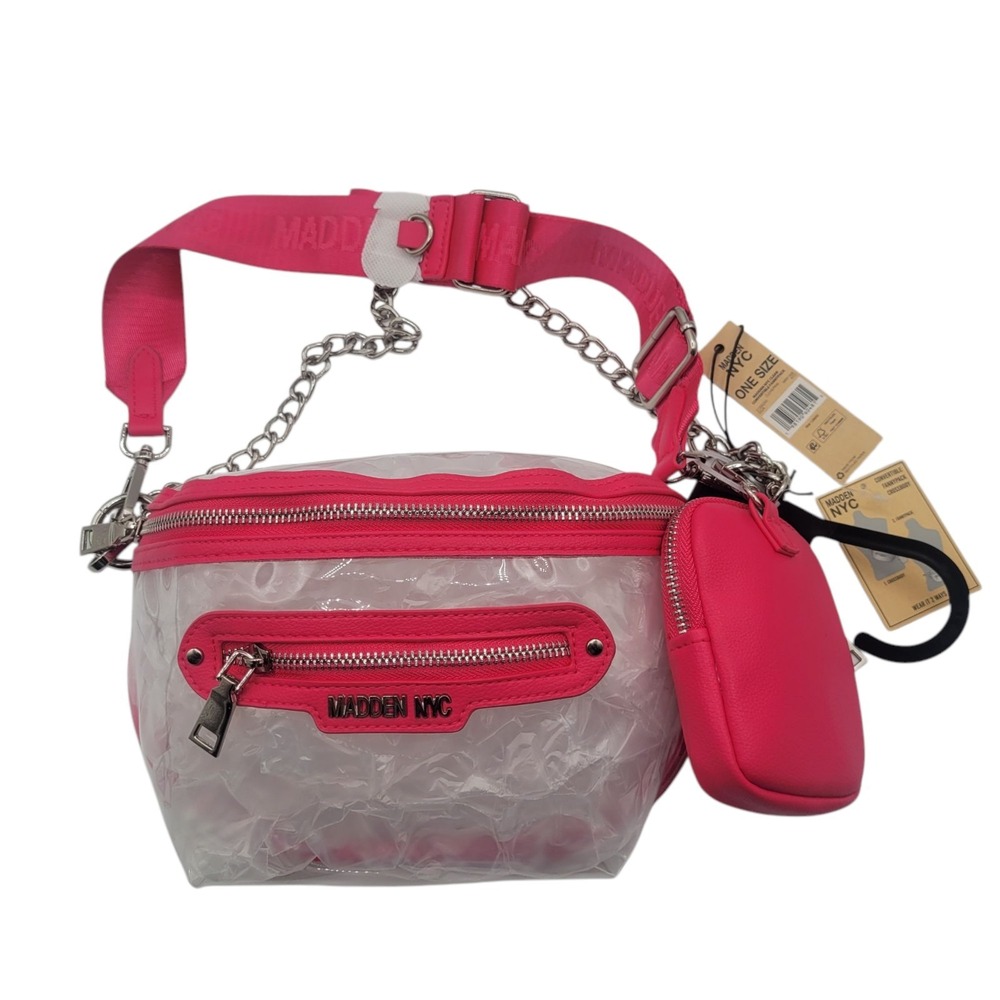 (NWT) Madden NYC Clear Stadium Approved Crossbody Purse Pink With Silver Trim